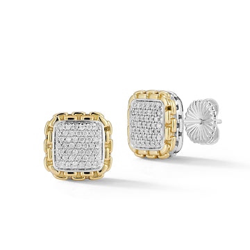 JAI Two-Done Diamond Pave Square Earrings